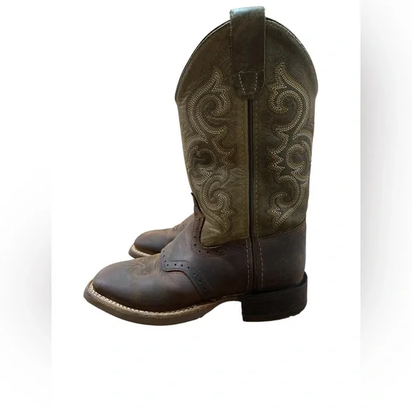Old West Boys Brown Cowboy Boots 13.5 - Picture 6 of 12